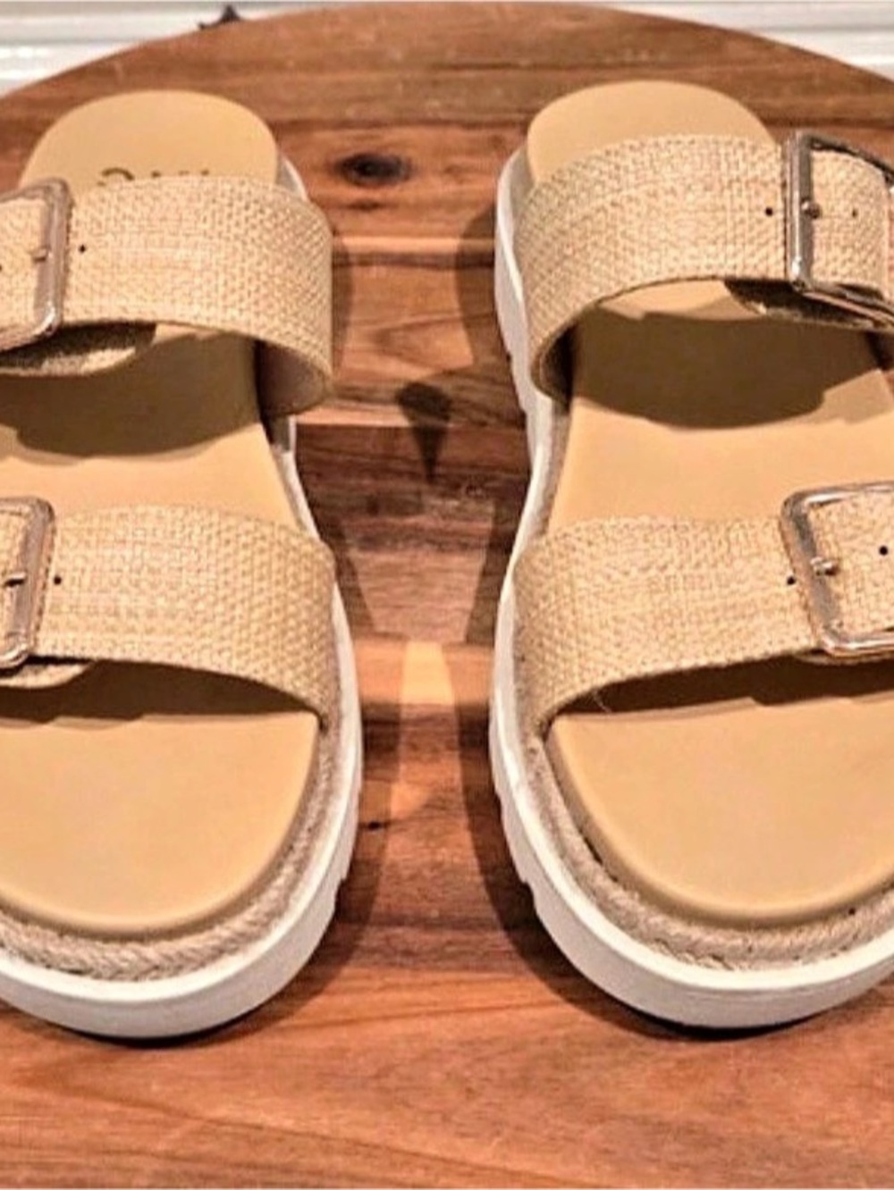 Madden NYC Women's Flatform Two Strap Sandals Beige